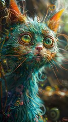 Wall Mural - Mystical Feline-Canine Hybrid Creature in Vibrant Digital