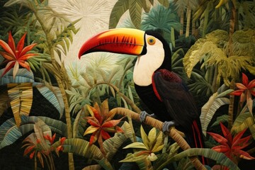 Wall Mural - Toucan bird in rainforest outdoors animal nature.