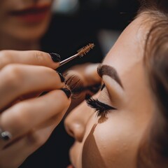 Wall Mural - Skilled Beautician Carefully Applying Eyelash Extensions in Chic Salon Setting