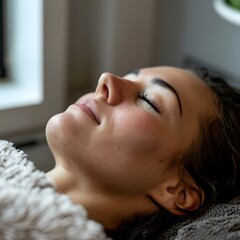 Wall Mural - Woman Relaxes During Eyelash Extension Treatment in Peaceful Salon Setting