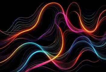 Wall Mural - Colorful neon waves and curves against a dark background