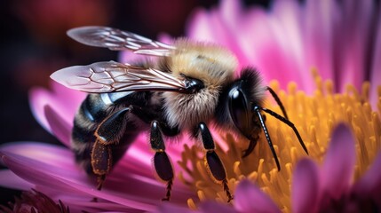 Wall Mural - a mesmerizing bee, its fuzzy body dusted with pollen, 