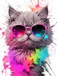 © farzand01 - adorable persian kitten head wearing sunglasses with Colored powder explosion on background