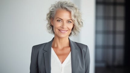 Wall Mural - a successful middle-aged businesswoman with a radiant smile and piercing eyes,