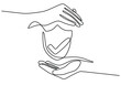 © berkahlineart - one continuous single line of shield symbol in the middle of two hands isolated on white background.