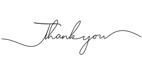 Wall Mural - Thank You handwritten inscription. One line drawing phrase hand writing calligraphy card lettering.