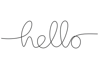 Wall Mural - Hello handwritten inscription. One line drawing phrase hand writing calligraphy card lettering.