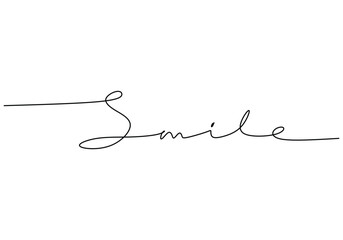 Wall Mural - Smile handwritten inscription. One line drawing phrase hand writing calligraphy card lettering.