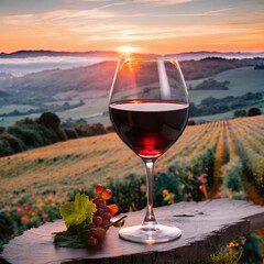 wine glasses glowing in the sunset light, embraced by the serene beauty of nature