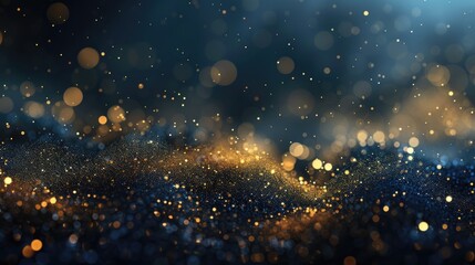 Wall Mural - abstract background with Dark blue and gold particle. Christmas Golden light shine particles bokeh on navy blue background. Gold foil texture. Holiday concept