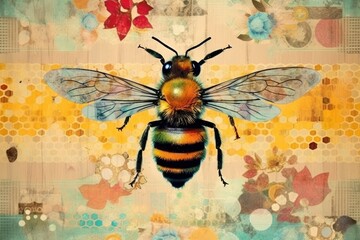 Sticker - Collage Retro dreamy bee insect animal hornet.