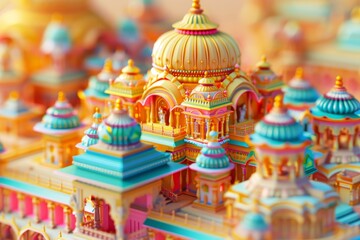 Wall Mural - 3d illustration of indian mughal architecture bokeh style background