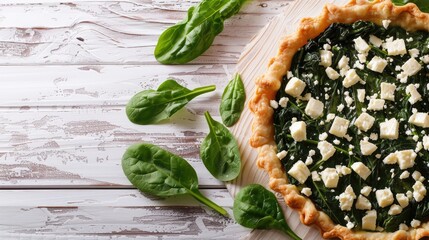 Sticker - Spinach and Feta Cheese Tart on White Wooden Surface