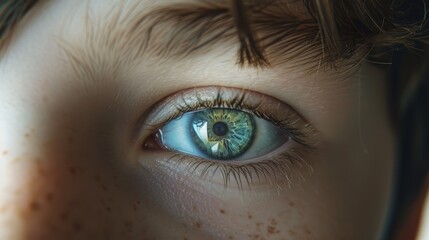 Poster - A close up view of a boy s eye that is both beautiful and revealing