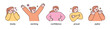 © MINIWIDE - 2Positive emotion expression set-5. women upper body character. outline vector illustration.