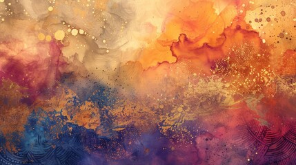 Artist creating watercolor paintings elegant tie dye intricate gold watercolor textures grungy metallic graphic design unique tribal style carpet and retro themed backdrop