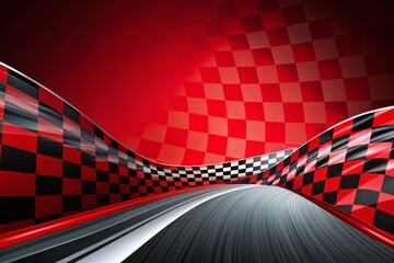 A red checkered background with a black and red checkered flag.