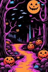 Wall Mural - Halloween spooky castle purple illustration. AI generated image by rawpixel.