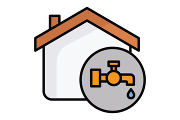 Wall Mural - Water supply icon. house with water tap. icon related to utilities. colored outline icon style. utilities elements vector illustration
