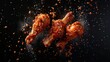 © Paul - Top view of crispy fried chicken with flying coating chicken drumsticks, isolated background, studio lighting