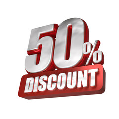 3d sales red and white discount price tag for composition 50 percent, amazing for product promotion