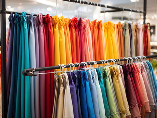 Colorful fabric on a rack.