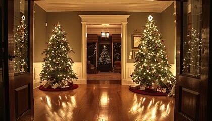 Wall Mural - Christmas trees positioned on either side of the doorway