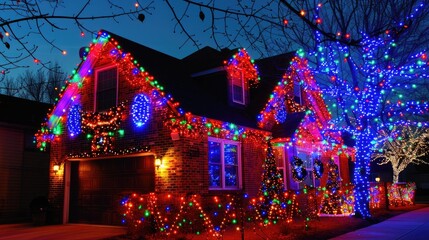 Home decorated with festive Christmas lights