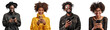 © 361 Portrait Studio - Set of Young black man and woman happy smiling standing using smart phone, isolated on white background, png