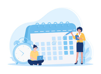 Office worker with calendar planning schedule. time management businessman entrepreneurship concept flat illustration