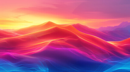 Wall Mural - A beautiful mountain range with a bright orange sun in the sky
