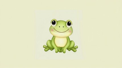 Wall Mural -  A grinning green frog perched in front of a stark white backdrop, its large eyes capturing attention