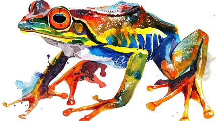 Wall Mural -   Watercolor frog on white background with splashed paint