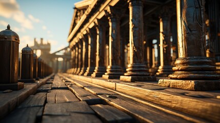 Classical pillars row in a building facade