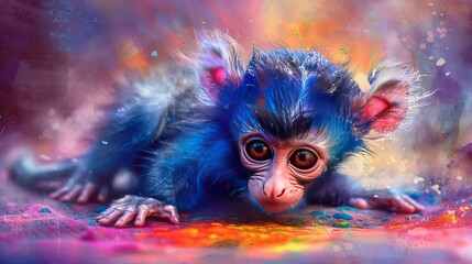 Sticker -   A monkey painting, colorful and messy