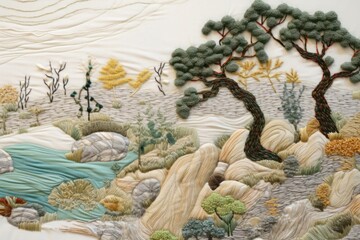 Wall Mural - Oasis embroidery landscape pattern.
