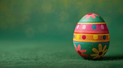 Wall Mural - Colorful Easter egg on a green background