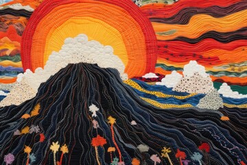 Wall Mural - Volcano landscape textile pattern.