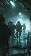 Poster - Elite Special Forces Squad on Covert Nighttime Mission in Futuristic Sci-Fi Environment