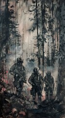 Wall Mural - Special Forces Soldiers Conducting Covert Tactical in Dense Forest Environment