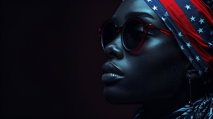 Wall Mural - Model - American flag fashion design - patriotism - stylish - cool - black background 