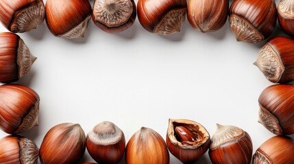 Wall Mural -  A circular arrangement of nuts against a pristine white backdrop, with a vacant center for text or image insertion below