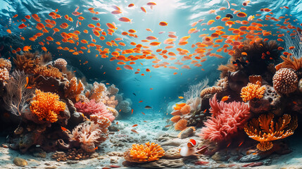 colorful underwater view with coral, reef, fish, marine life, marine nature. Wall Art Poster Print Design for Home Decor, Decoration Artwork, High Resolution Wallpaper and Background for Computer