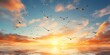 © Anastasiia - Tranquil summer morning sky with a flock of birds symbolizing fresh starts. Concept Summer Morning, Tranquil Sky, Flock of Birds, Fresh Starts, Symbolism