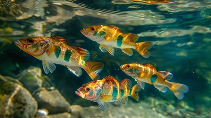 Wall Mural - A group of fish swimming in the water