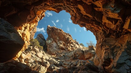 Wall Mural - dramatic shadows cast through a natural rock arch creating a stunning play of light and dark.