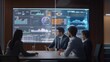 © LarisaM - Business Meeting with Data Analytics Presentation on Large Screen, Professionals Analyzing Charts and Graphsю