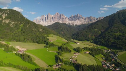 Wall Mural - Aerial view of St. Magdalena church in Dolomites in summer, Italy, Europe