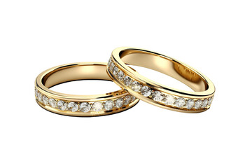 Shimmering Promise: Golden Bands Embraced by Diamonds on White or PNG Transparent Background.