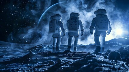 Wall Mural - lunar mining policy discussions among international space agencies amidst the cosmic backdrop